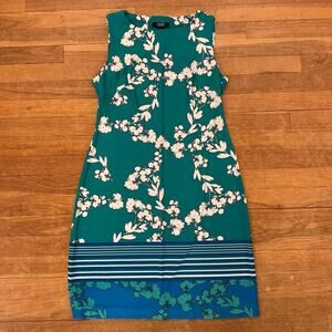 Chaps green white sleeveless knee length shift dress size 8
 b13